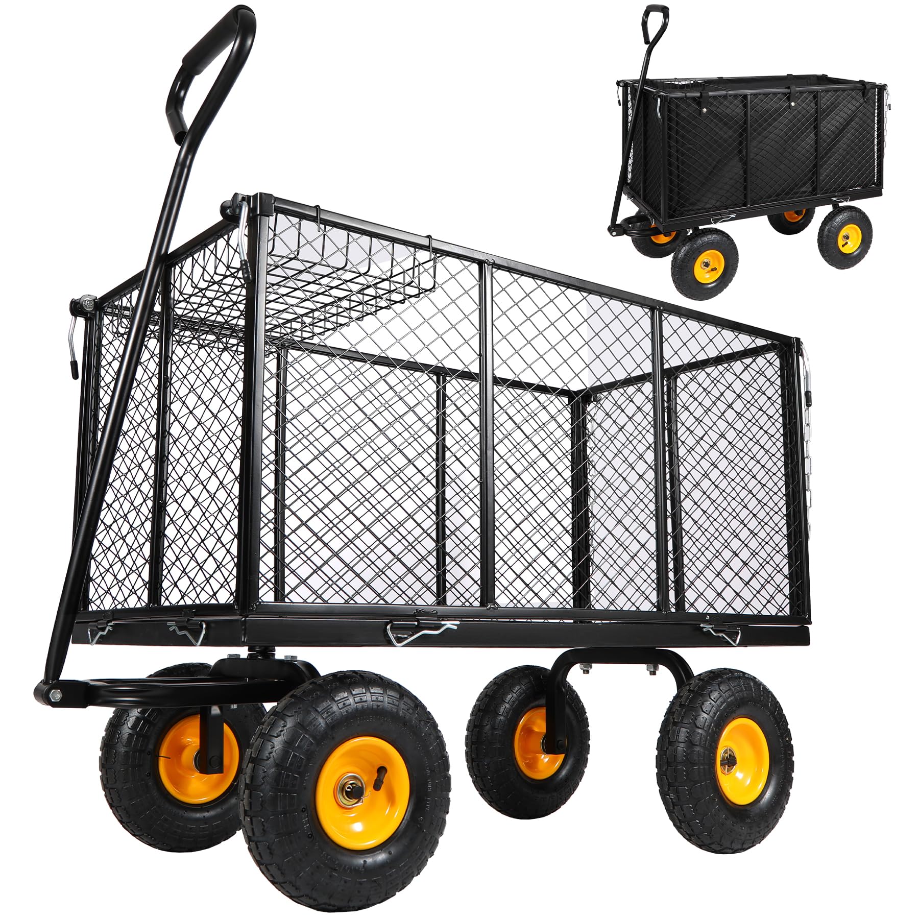REDCAMP Oversized Heavy Duty Pullable Garden Carts,800 Lbs Capacity Utility Mesh Iron Garden Wagons with Removable Sides, Basket and Liner for Patio Lawn Garden