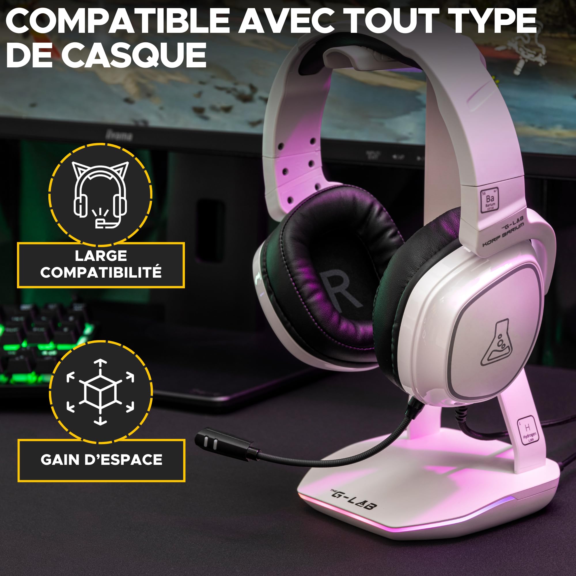 Accessoire Gaming RGB Hub USB KALAHOL Support Casque RGB Avec Ports USB Et Type-C - Support LED Pour Gamer, Hub USB Bureau Accessoire Gamer