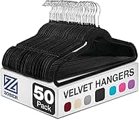 Zober Pacote com 50 cabides de veludo - cabides pretos resistentes para casacos, calças e roupas sociais - Conjunto de cabides antiderrapantes - Cabides de feltro para roupas que economizam espaço