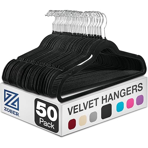 ZOBER Black Velvet Hangers 50 Pack - Clothes Hangers, Coat Hanger for Pants & Dress Clothes - Non Slip w/ 360 Degree Swivel, Holds up to 10 lbs - Strong Felt Hanger for Clothing