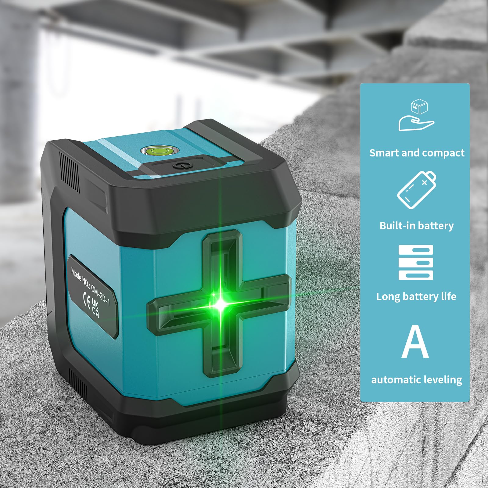 Livella Laser Autolivellante, 4 Tipi di Regolazione Della Luminosità, Modalità Manuale/Autolivellante, Impermeabile, 2 batterie AA, per Costruzioni e Appendere Quadri