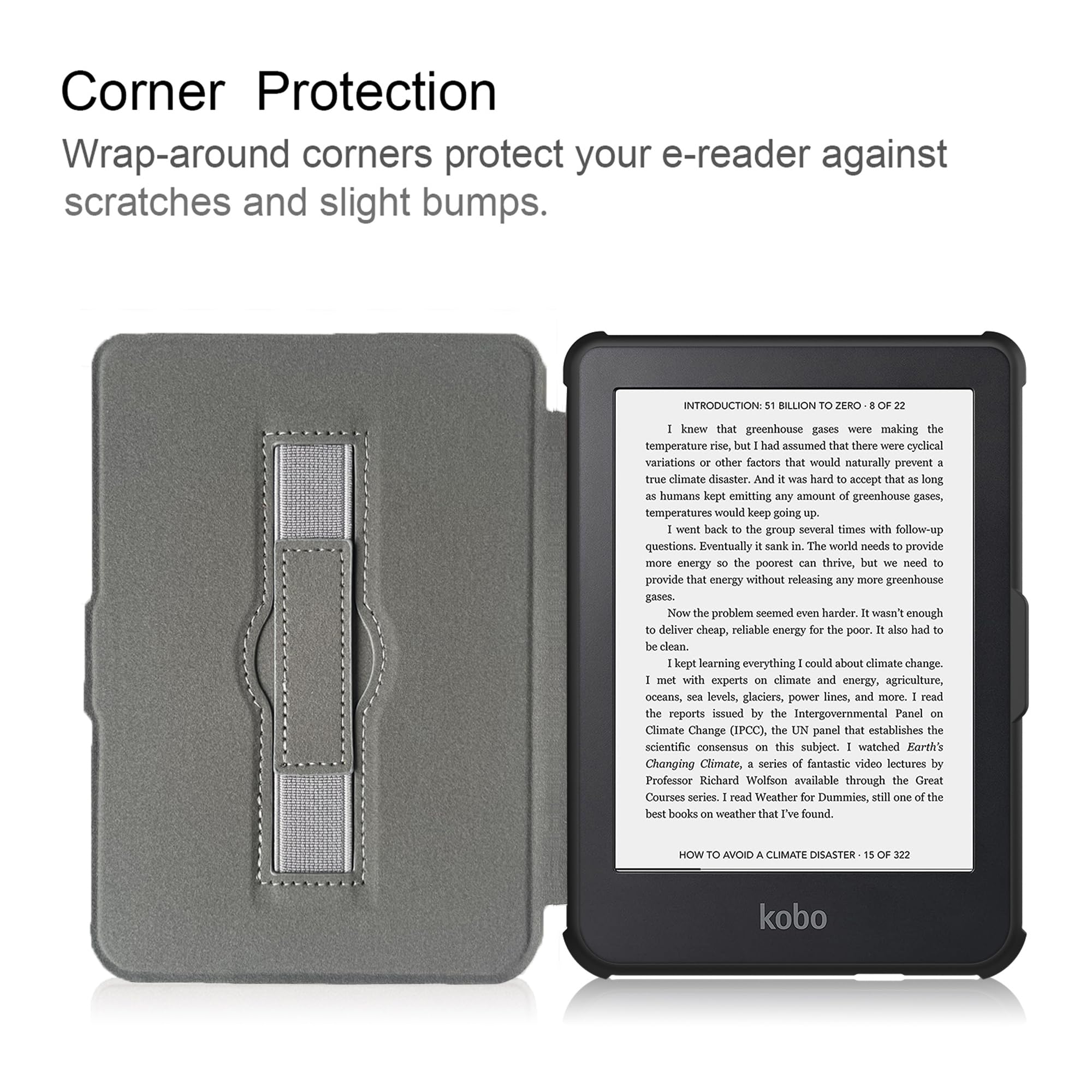 Housse Coque Ultra Fine pour Kobo Clara Colour/2E/BW - Étui Automatique Veille/Réveil avec Dragonne, Noir