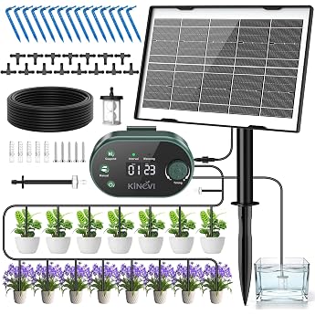 Solar Bew sserungssystem Garten Automatisches Bew sserungs mit 22 Modi Timer 15M Schlauch & 15 Tropfstrahler Tropfbew sserung Set f r Balkon Hochbeet Gew chshaus & Outdoor Topfpflanzen 3W