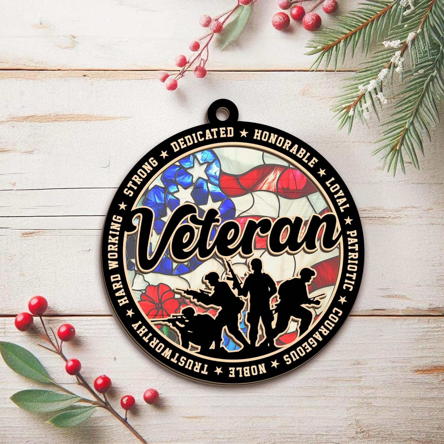 FLAGWIX Army Christmas Ornaments for Patriotic - Suncatcher Army Ornaments for Christmas Tree Decorations - Veteran Gifts for Men Women Dad Grandpa, Military Ornaments, Veterans Day Gifts Bulk - Image 8