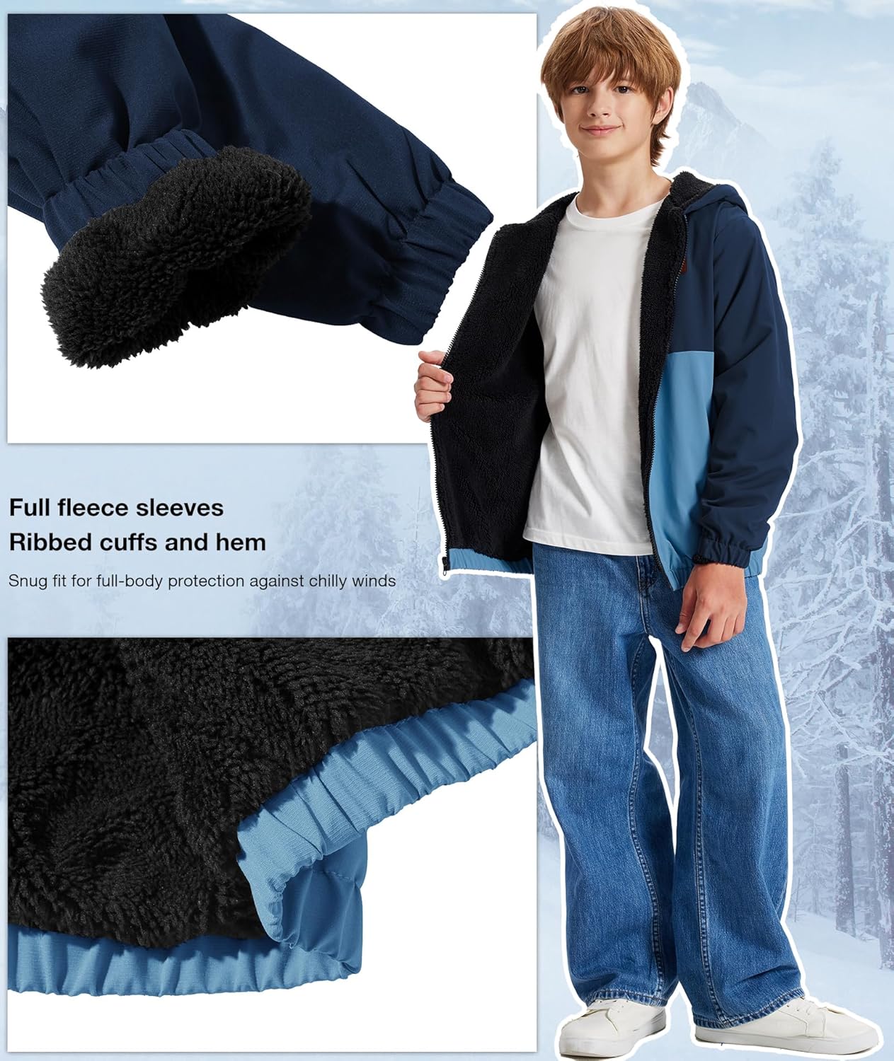 ZITY Boys Fleece Jacket Sherpa Lined Hoodie Zip Up Sweatshirts Windproof Outerwear Warm Autumn Winter Coat 6-15 Years - Image 4