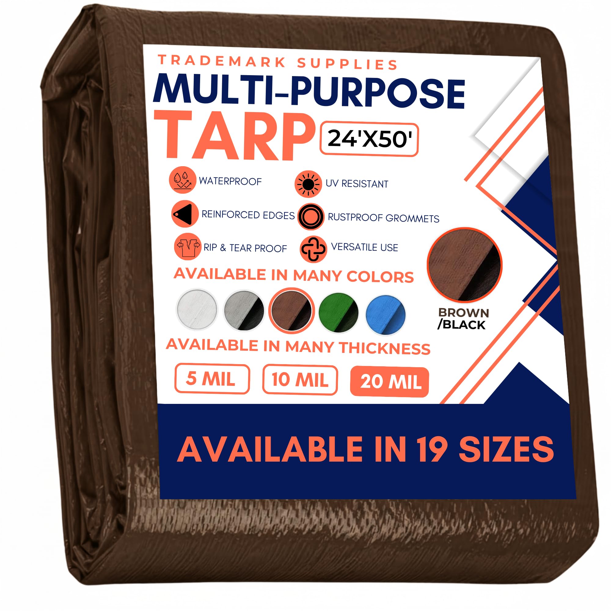 Tarp Cover Brown/Black Heavy Duty 8'X10' Thick Material, Waterproof, Great for Tarpaulin Canopy Tent, Boat, RV Or Pool Cover (8X10 Heavy Duty Poly Tarp Brown/Black) — view 37