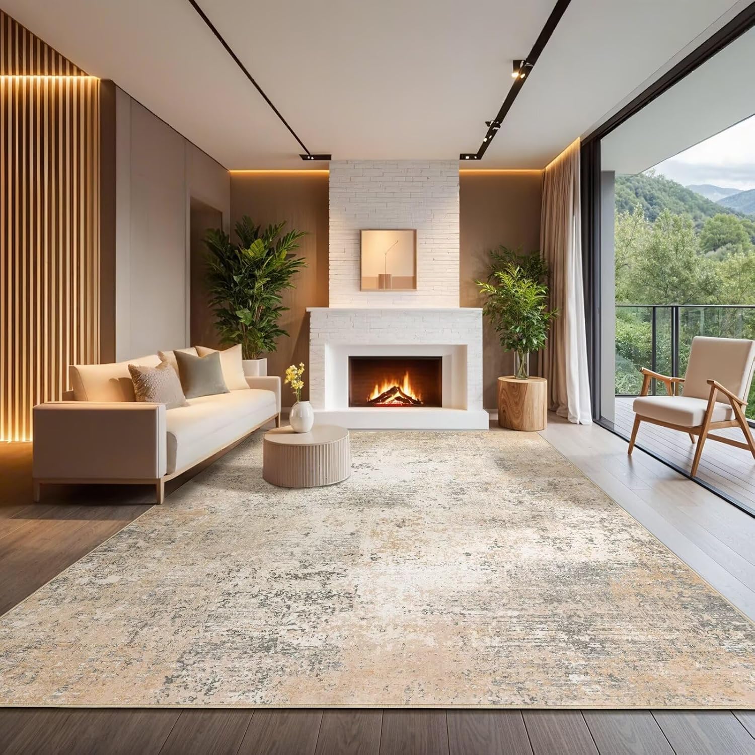 Rwlvpe Washable Rug 8x10 Area Rugs for Living Room,Non Slip Stain Resistance,Modern Abstract Rug for Bedroom, Durable & Ultra-Thin Vintage Large Area Rug(Beige, 8'x10')