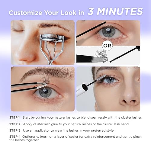 Miniatura 7 de BEYELIAN Pestañas en racimo D+ Curl 168 piezas y kit de unión y removedor de pestañas, racimos de pestañas individuales, banda súper fina, adhesivo