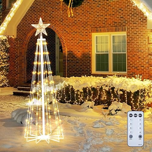 Luz LED para árbol de Navidad con control remoto, 4 pies, 110 luces LED para exteriores, árbol de Navidad con estrella superior, árbol de Navidad