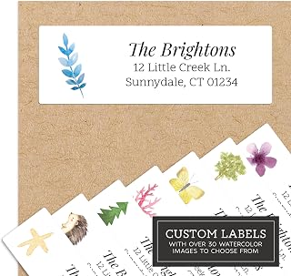 Personalized Return Address Labels - Watercolor Floral Classic Style - Over 30 Images to Choose from - Custom Self Adhesive Stickers for Envelopes (60-960 Labels)