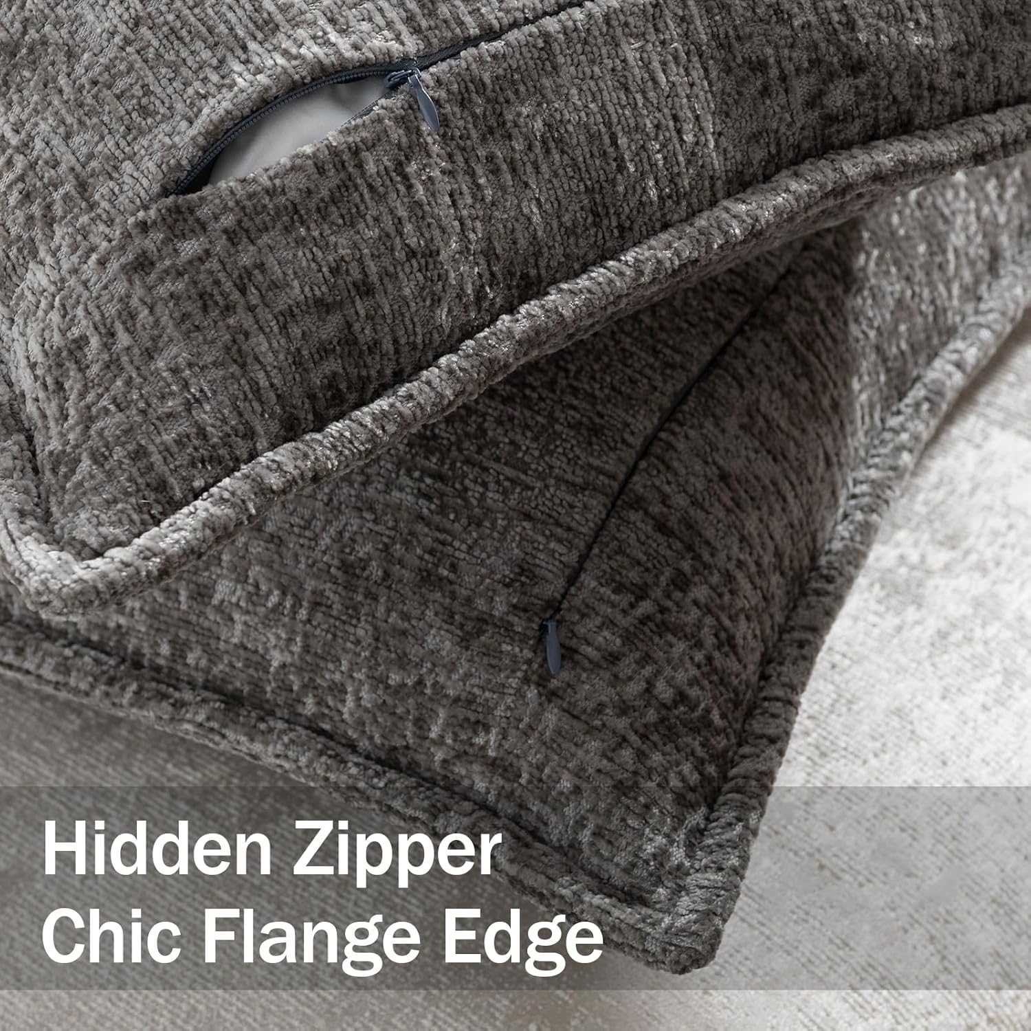 Pack of 2 Grey Decorative Throw Pillow Covers 16x16 Cozy Soft Chenille Accent Vintage Square Couch Pillow Covers for Home Decor Bed Sofa Living Room - Image 2