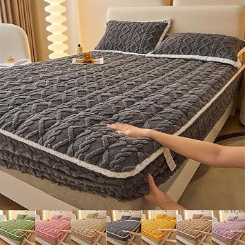 TAISEI Simple Elastic Bed Sheets, Elastic Fitted Bed Sheets, Winter Super Warm Bedspread for All BedsGray,180X200CMQueen Size