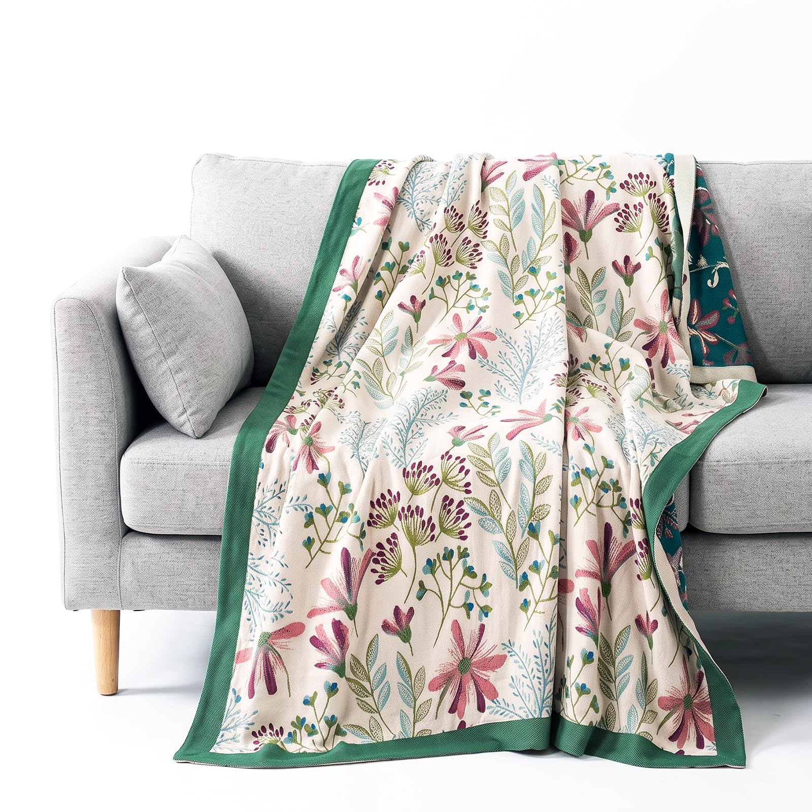 Manta de muselina boho 150 x 200 cm, color verde, 100% algodón, colcha de
