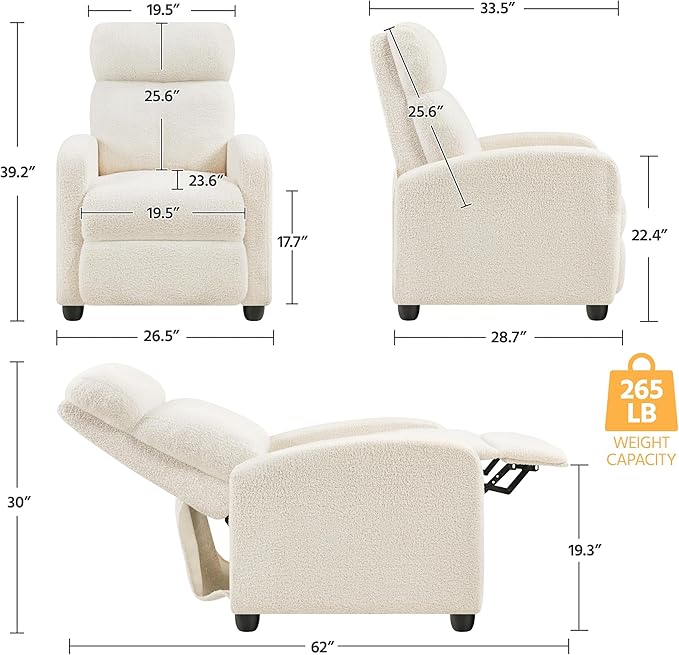 Sillón Reclinable Individual Tela Bouclé Moderno miniatura 3