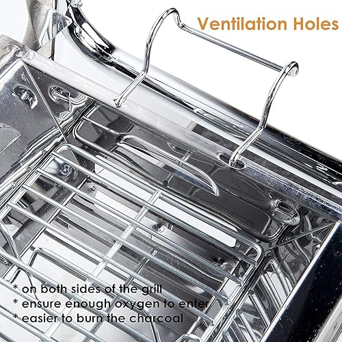 Miniatura 5 de Parrilla de carbón para exteriores, de acero inoxidable, para cocinar al aire libre, campamento, picnics, playa tamaño de 27.5' x 12.2' x 27.5'