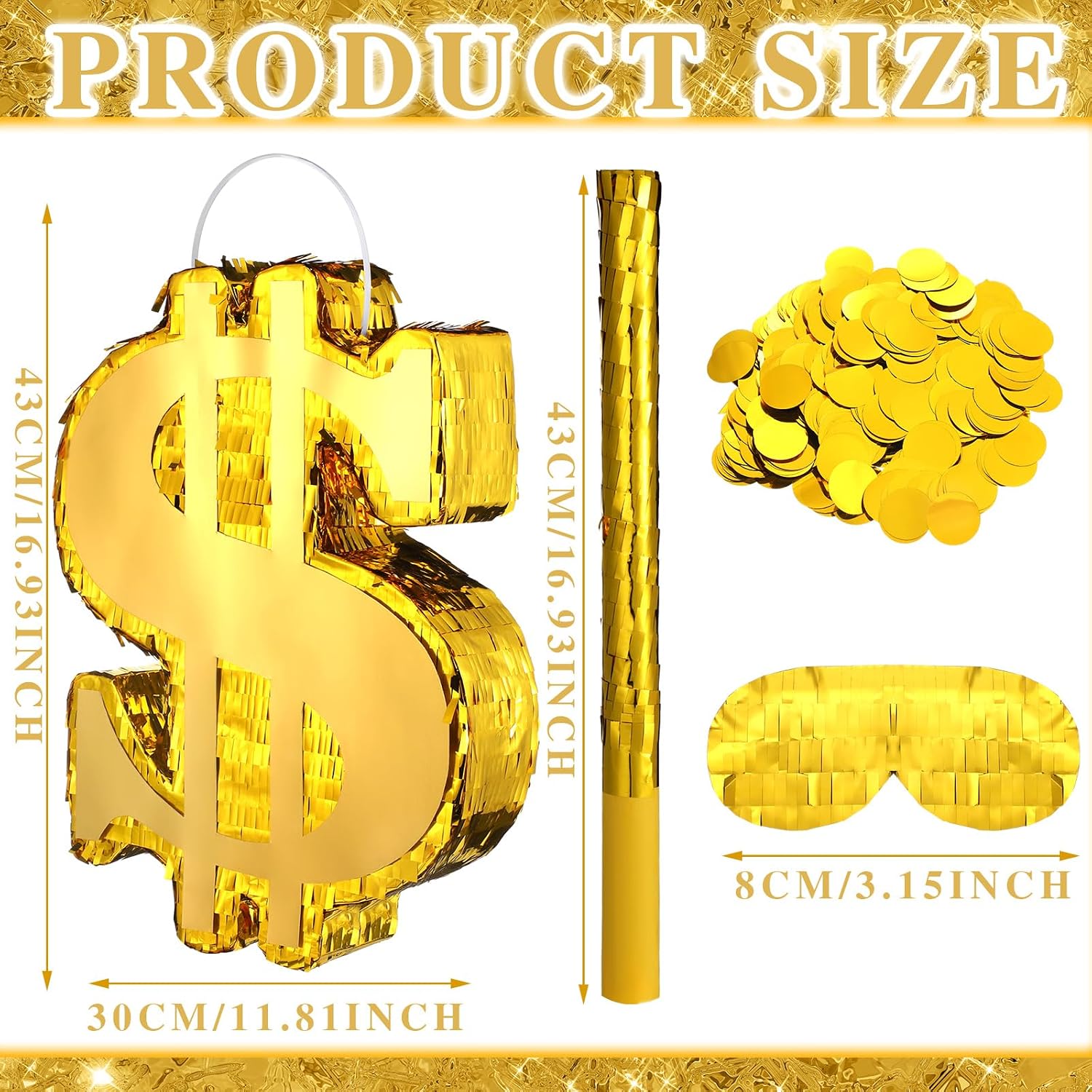 Shappy Money Piñata with Blindfold Stick and Confetti for Women Men Gender Reveal Piñata for Coin Bag Theme Birthday Party Decoration Gift Supplies Photo Prop(Money)