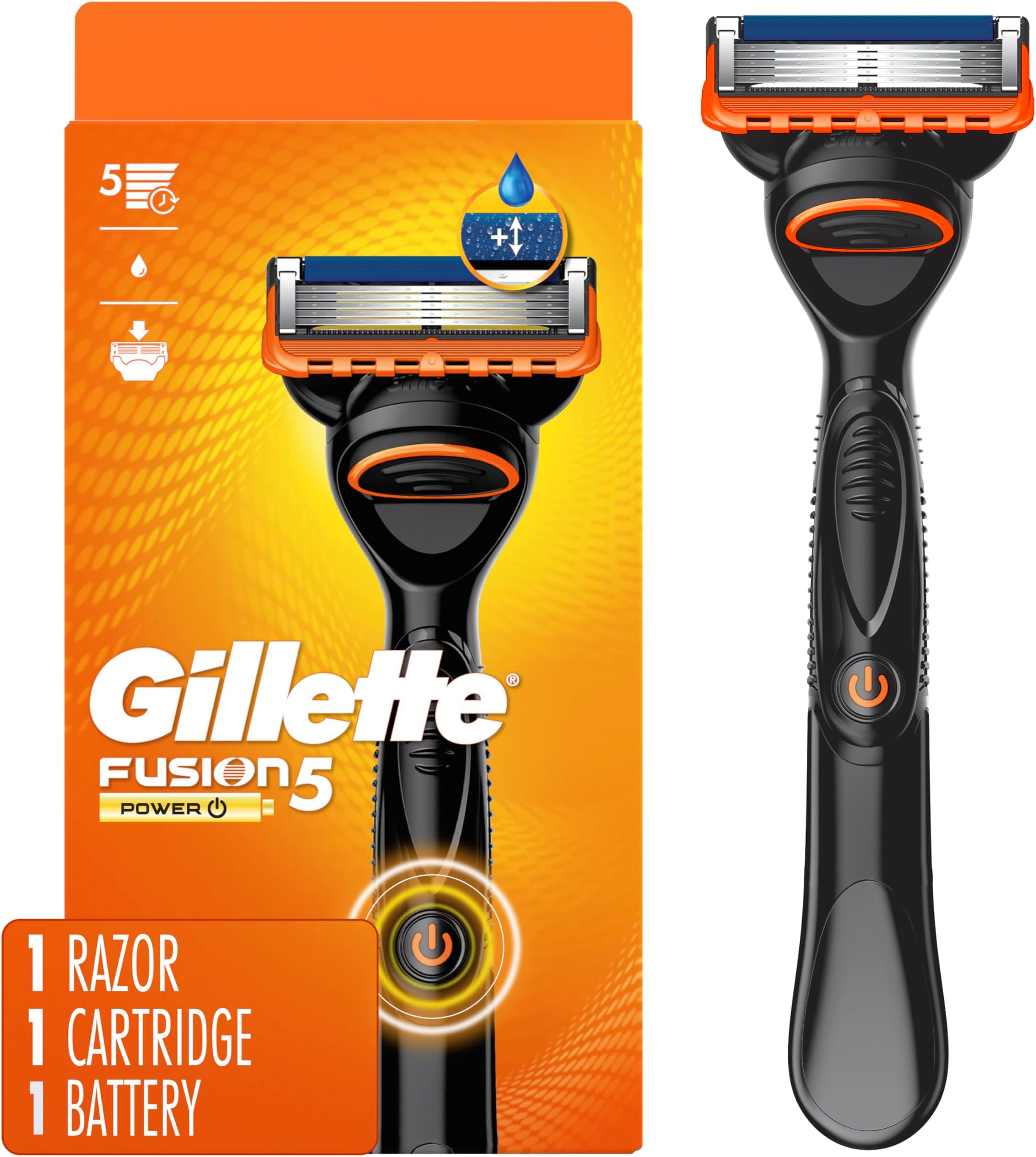 Fusion5 Power Razor for Men, 1 Gillette Power Razor Handle + 1 Blade Refill