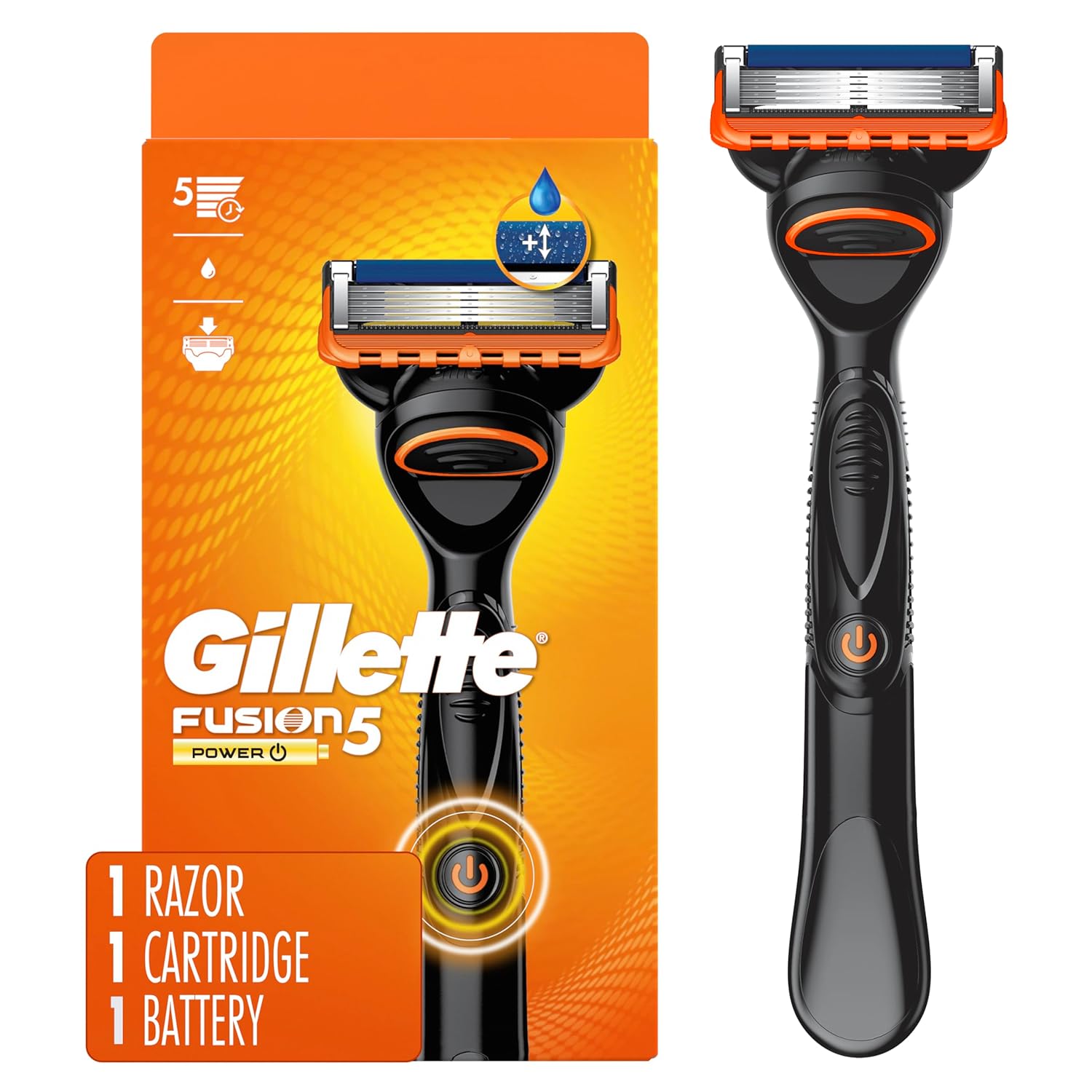 Gillette Fusion5 Power Razor for Men, 1 Gillette Power Razor Handle + 1 Blade Refill
