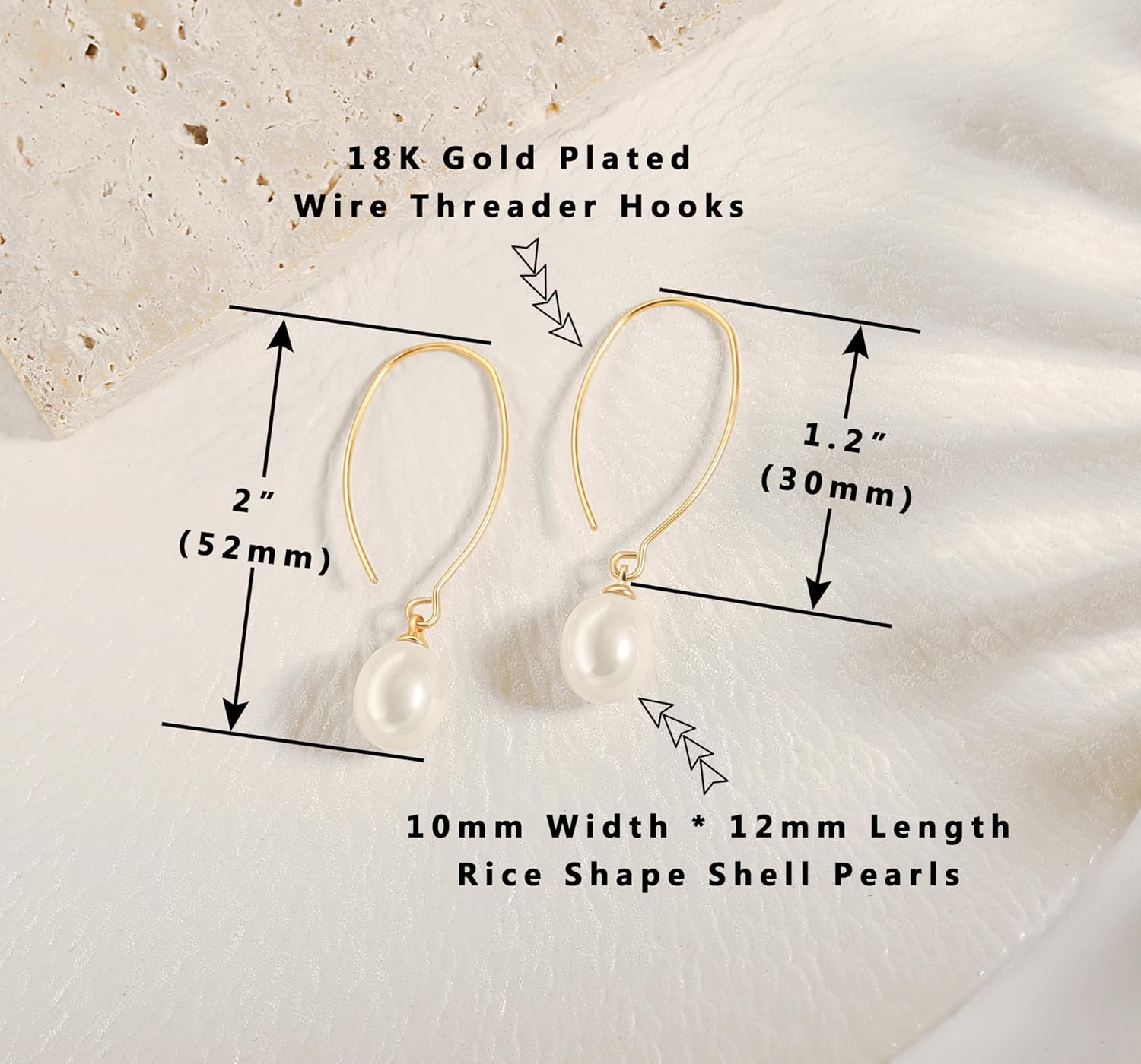 Aobei Pearl Raw Turquoise/Shell Pearl Drop Dangle Earrings 18K Gold Plated Long Hook Wire Threader Earrings for Women Bohemian Ear Jewelry Gift for Her - Image 4