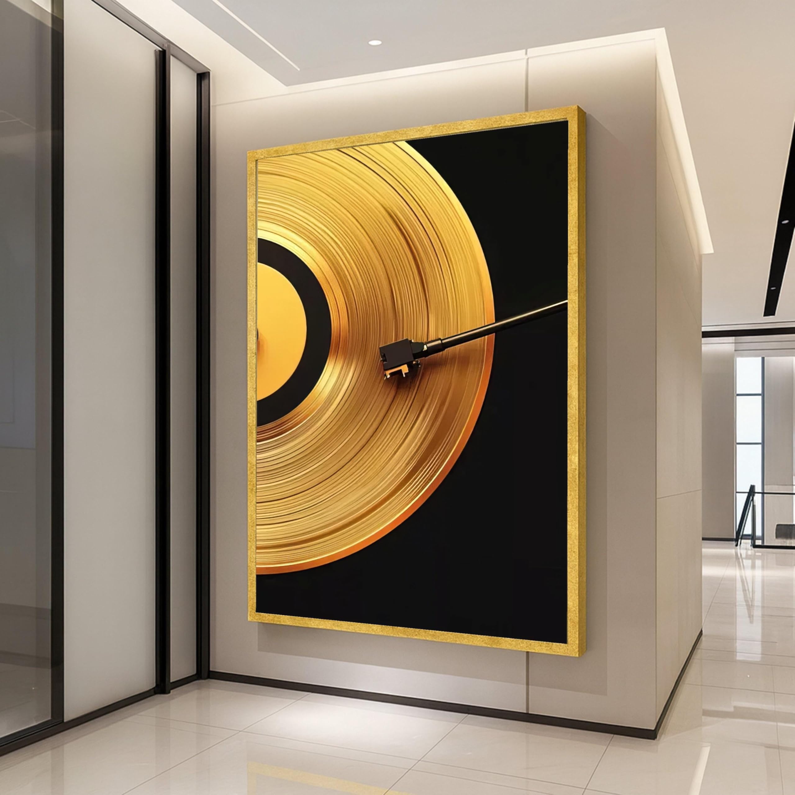 Décoration audio vintage platine vinyle dorée tableau 60x80 - 8