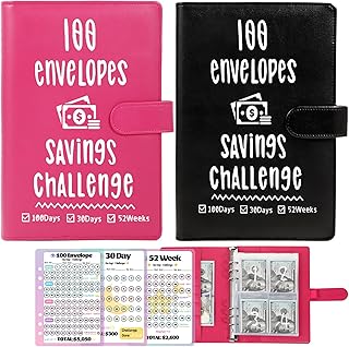 2 Pack 100 Envelopes Money Saving Challenge, Cash Budget Planner A5 Bind...