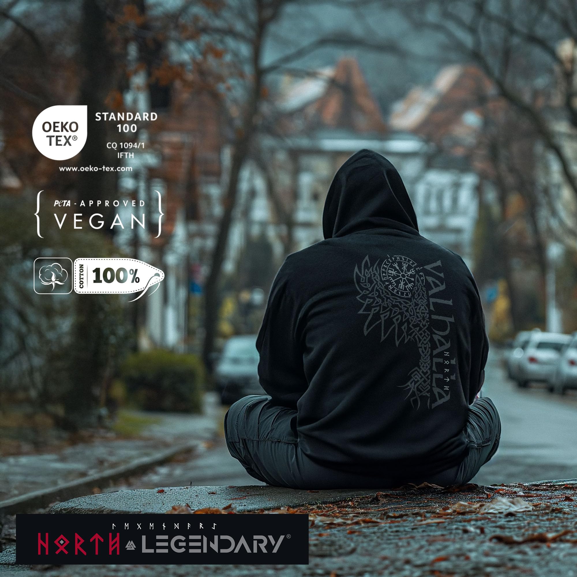 Herren Sweatjacke mit Kapuze - Valhalla Rabe Rücken Aufdruck - nordische Wikinger Walhalla Zipper, Valhalla Viking