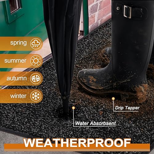 Miniatura 3 de Mibao Tapete para puerta de trampa de suciedad para interiores y exteriores, 36 x 48 pulgadas, negro antracita, lavable, tapete de entrada