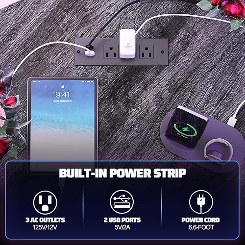 Miniatura 7 de Cyclysio Escritorio para juegos en forma de L con gabinete, escritorio reversible en forma de L con luces LED y tomas de corriente, escritorio de