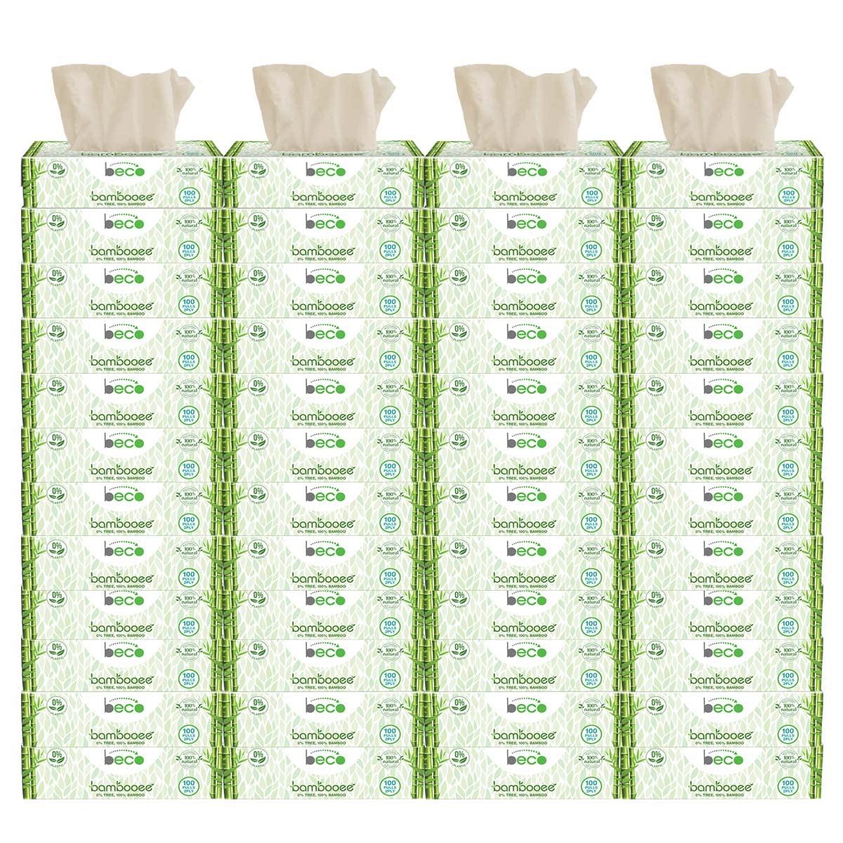 Beco Bamboo Bulk Pack Super Soft 2-Ply Tissue Box 100 Pulls Each, 100% Natural and Ecofriendly Tissue Papers (Pack of 48, 4800 Tissue)