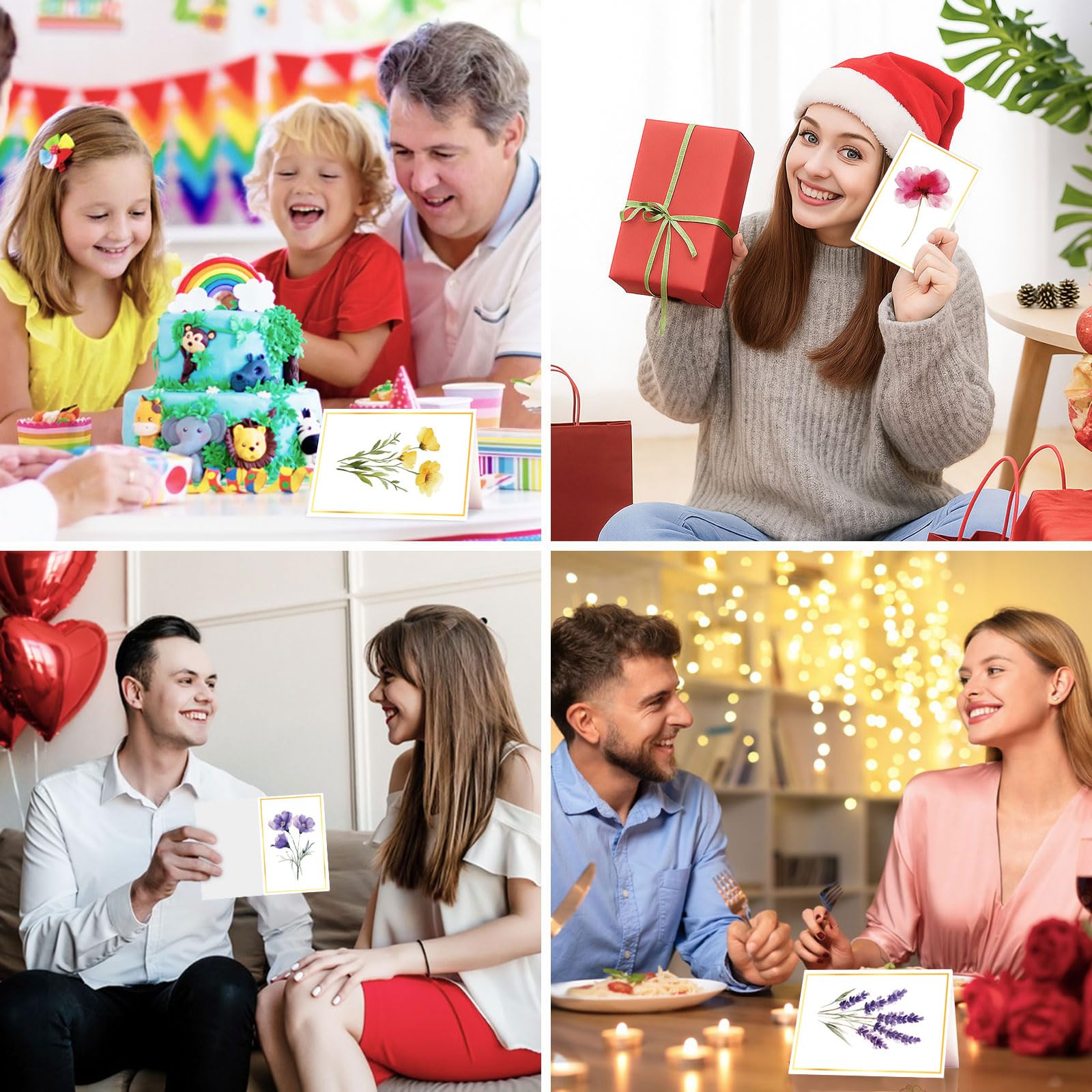 Cartes Voeux d'Anniversaire Fleuri avec Enveloppe Lot de 12