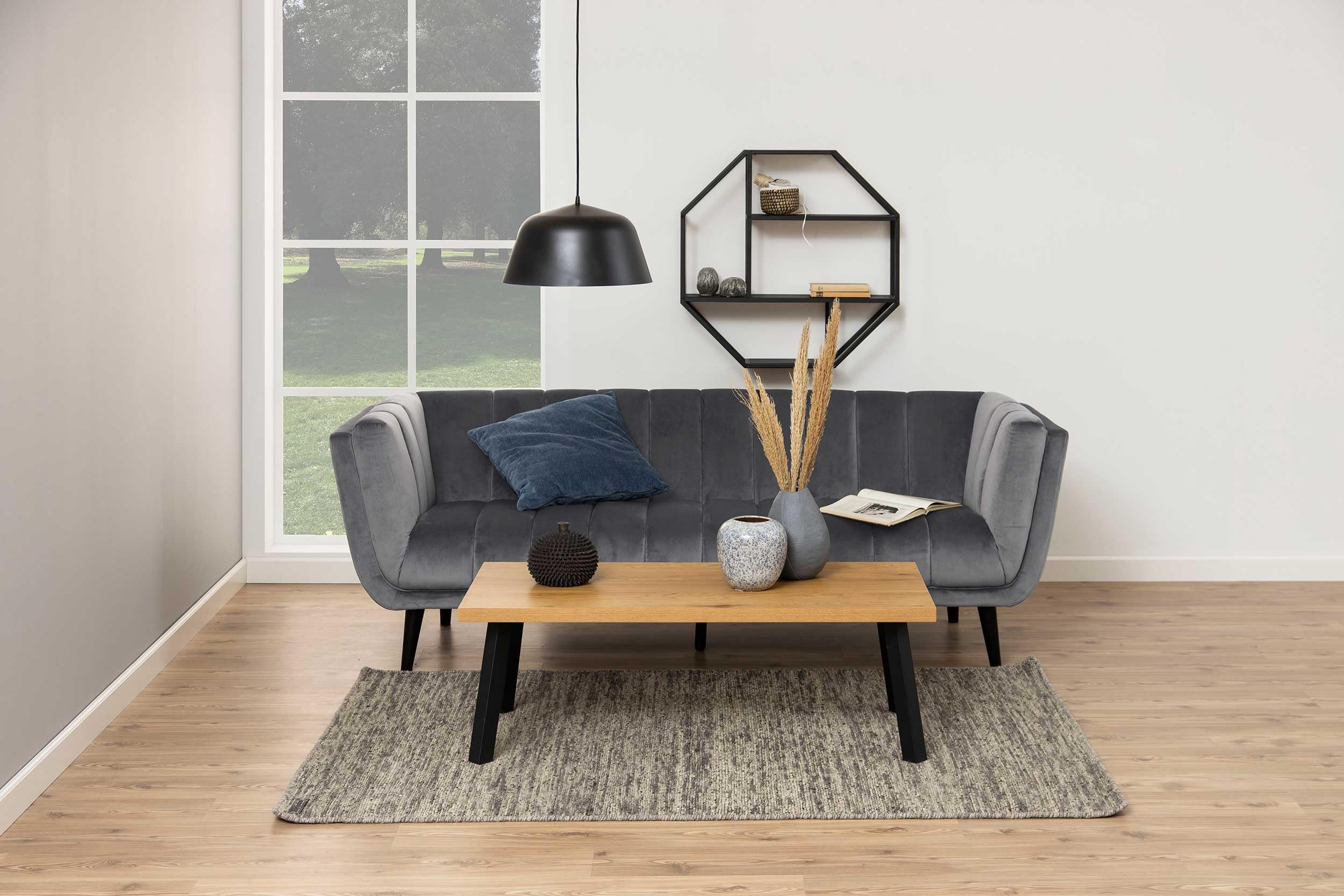 AC Design Furniture Jörn Achteckiges Wandregal, H: 77 x B: 77 x T: 20 cm, Schwarz Esche Optik/Schwarz, Holz/Metall, 1 Stk.