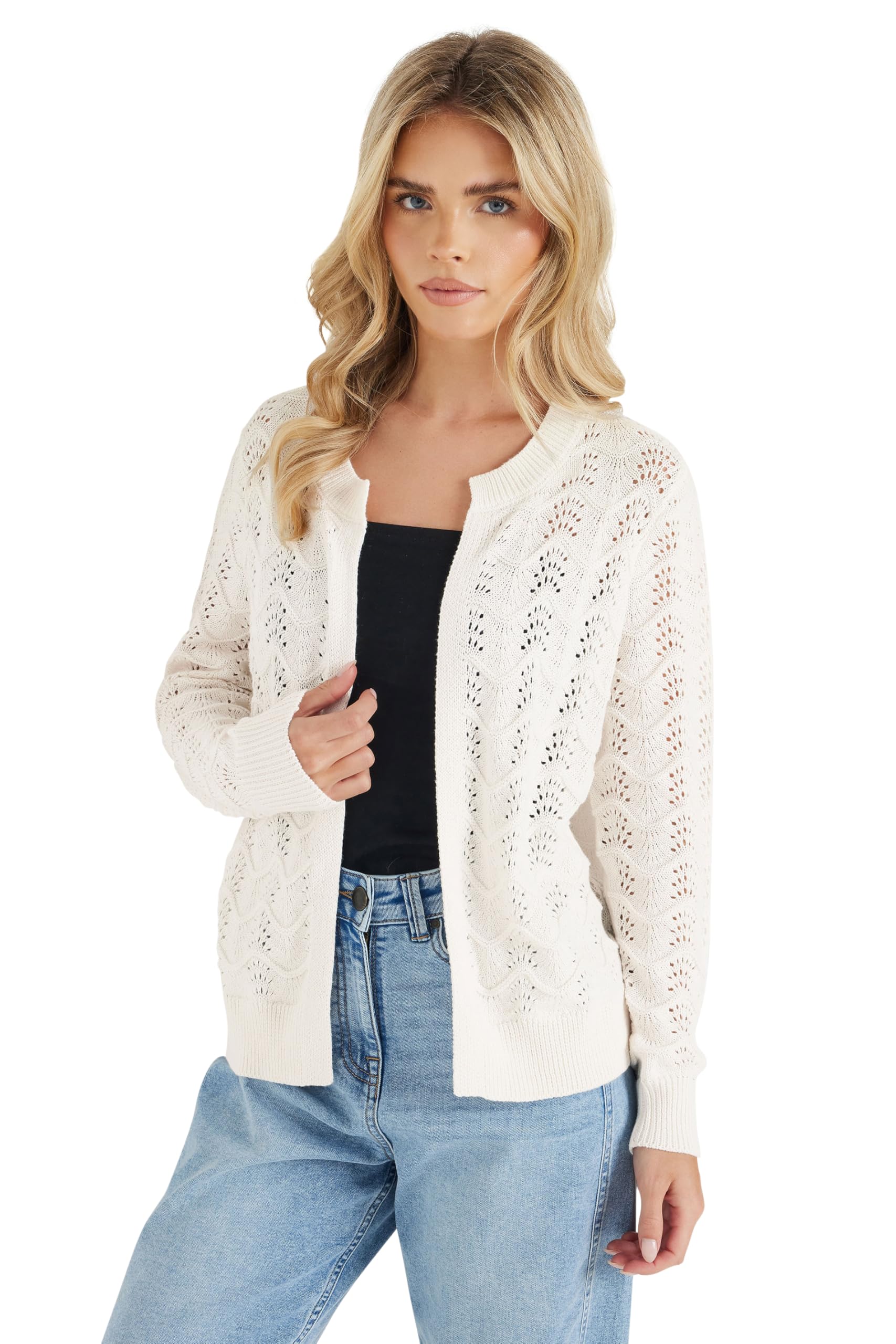 M&Co Petite Pointelle Knitted Cardigan - Women's Cream
