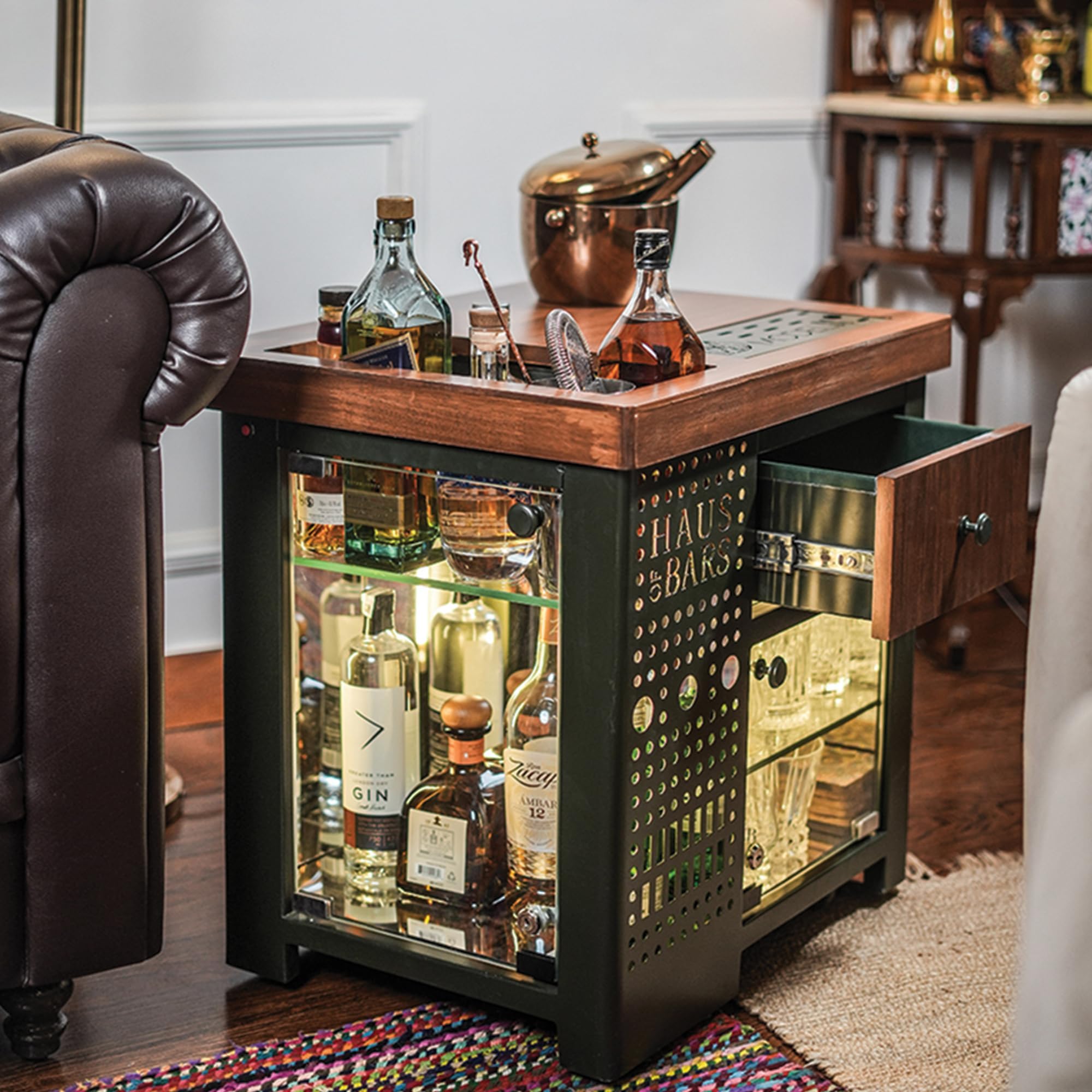 - by SpeedX - Model M Mini Home Bar, Royal Green with Left Side Display Cabinet