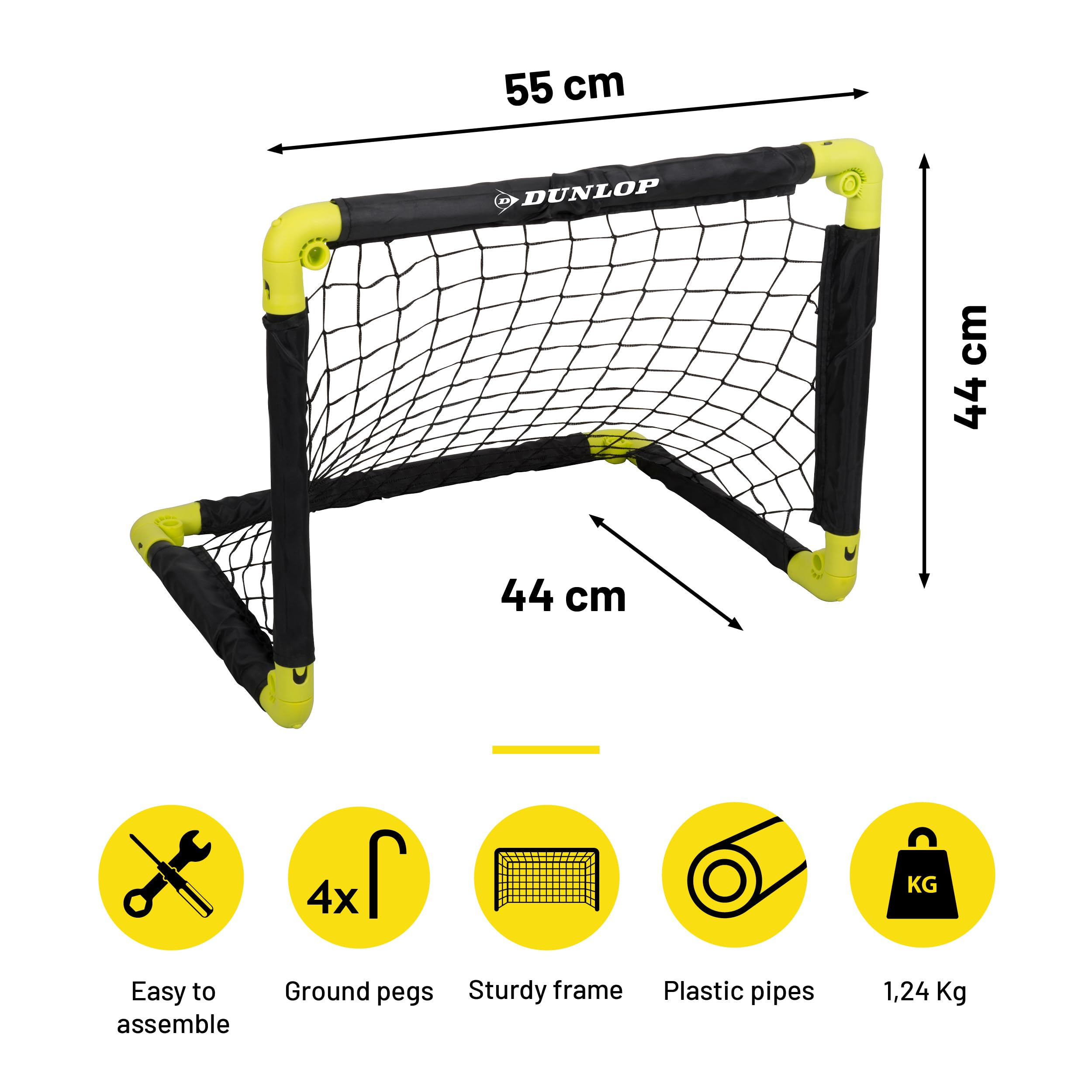 Dunlop Porta da calcio 50 x 44 x 44 cm Set di 2 Mini porta pieghevole Nero Giallo