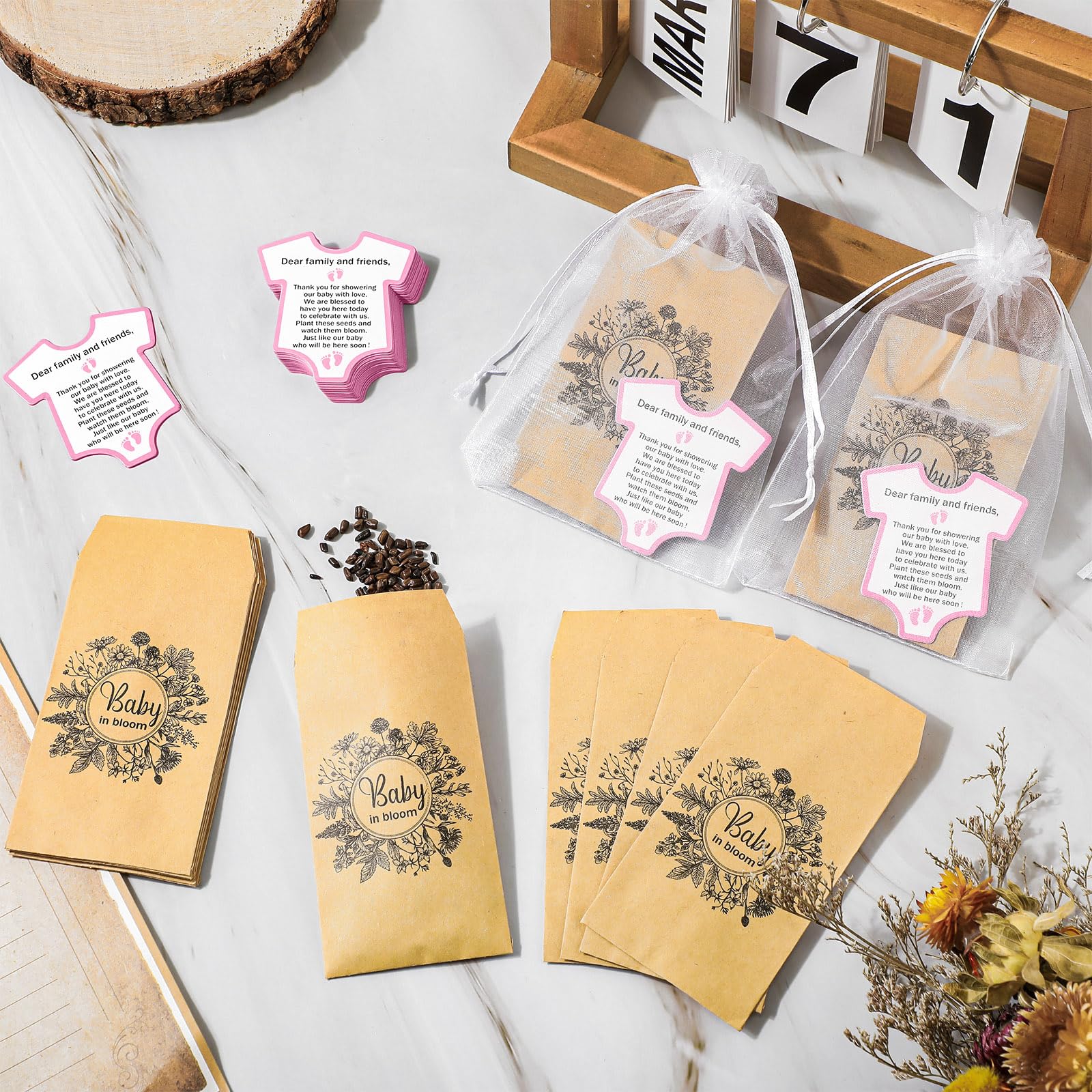 Fumete Babyparty-Gastgeschenke – 100 Wildblumen-Samen-Umschläge Mit Fenster, Wiederverschließbar