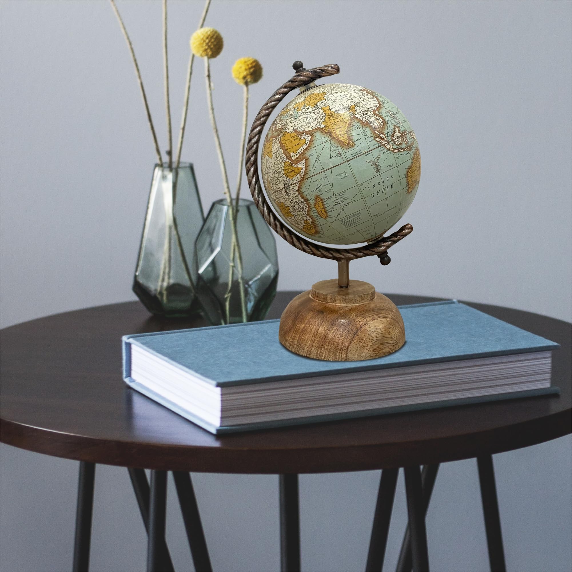 GLOBE DADDY 5 Inch Small World Map Rotating Globe with Wooden Elegant Base for Home Décor/Office Table/Kids & Students/Gifting Item