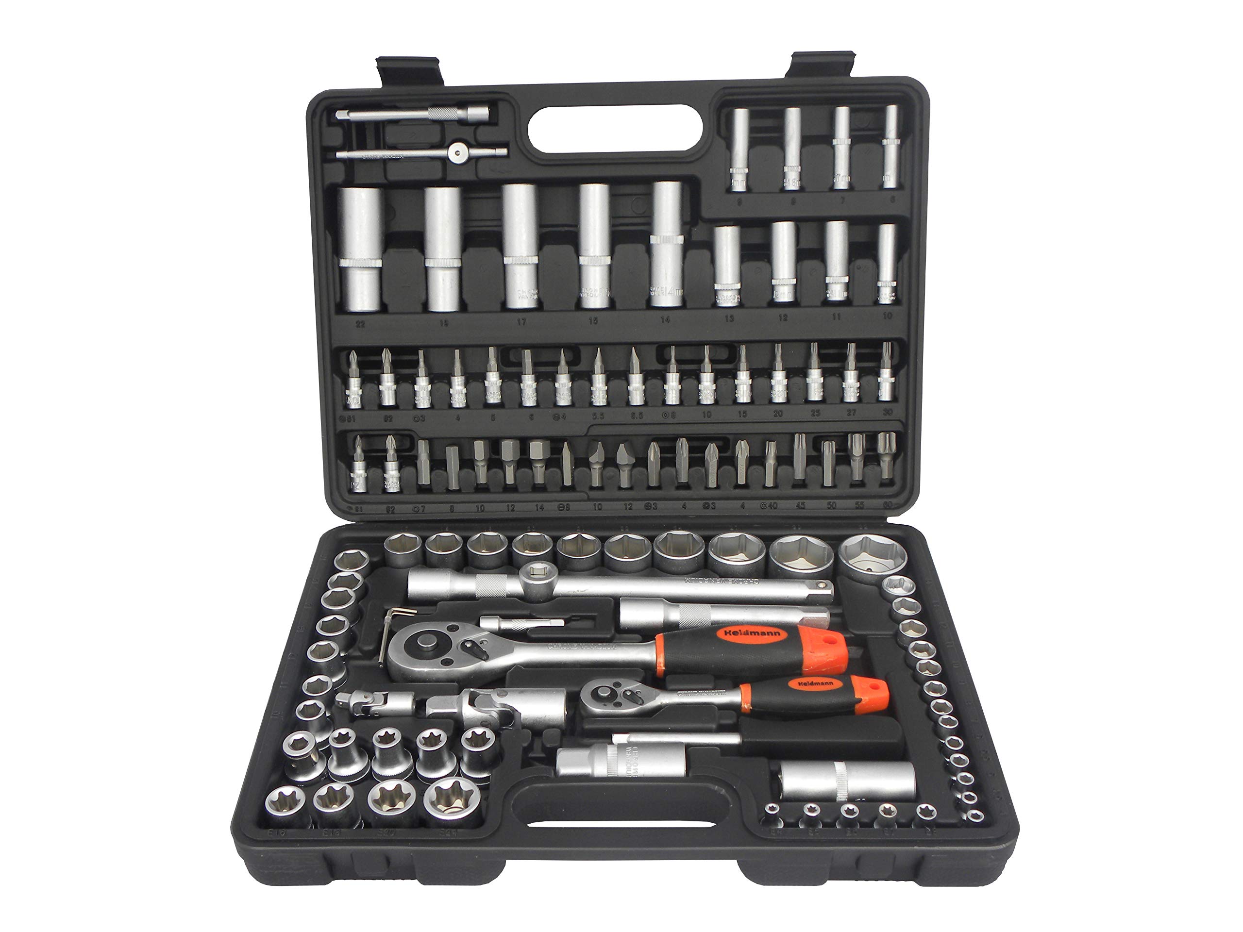 BSD Set di Chiavi a Bussola, Metriche - 1/2” e 1/4” Chiave a Cricchetto, Bussole 6 punte, Bussole 12 punte, Bussole TORX, Bussole per Candele, Set di Inserti di Avvitatore - 108 Pezzi