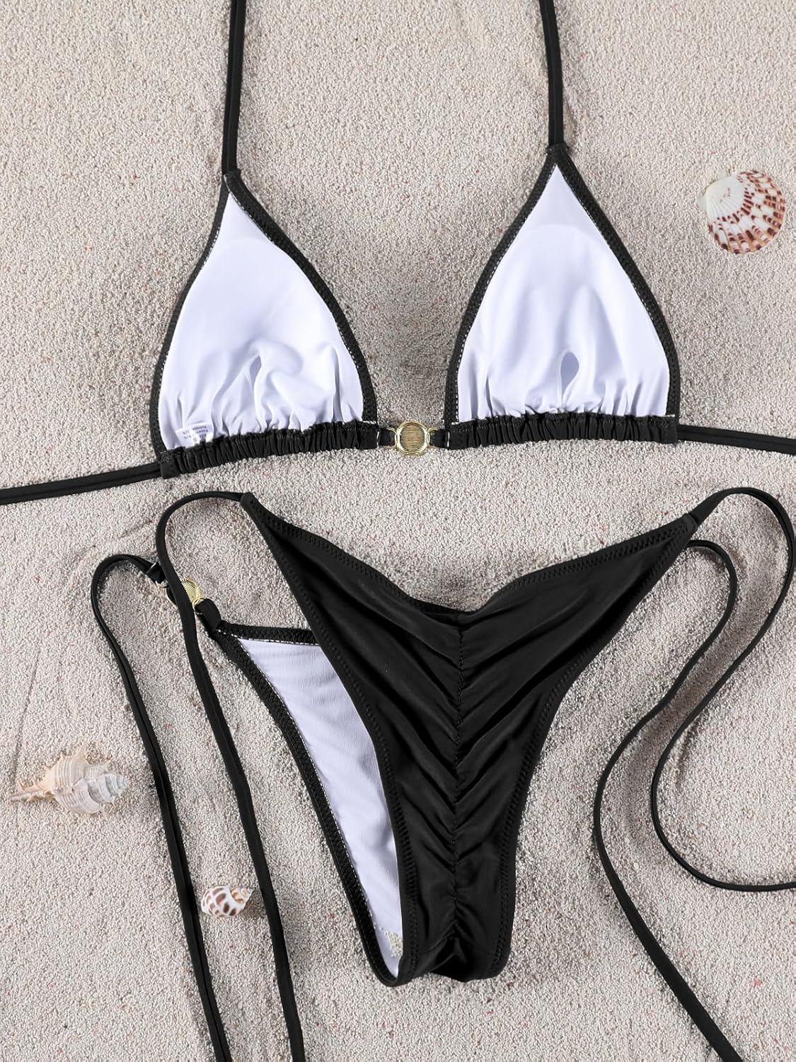Women Thong Bikini Sets String Halter Two Piece Sexy Swimsuit Cheeky Solid Color Bathing Suit - Image 6