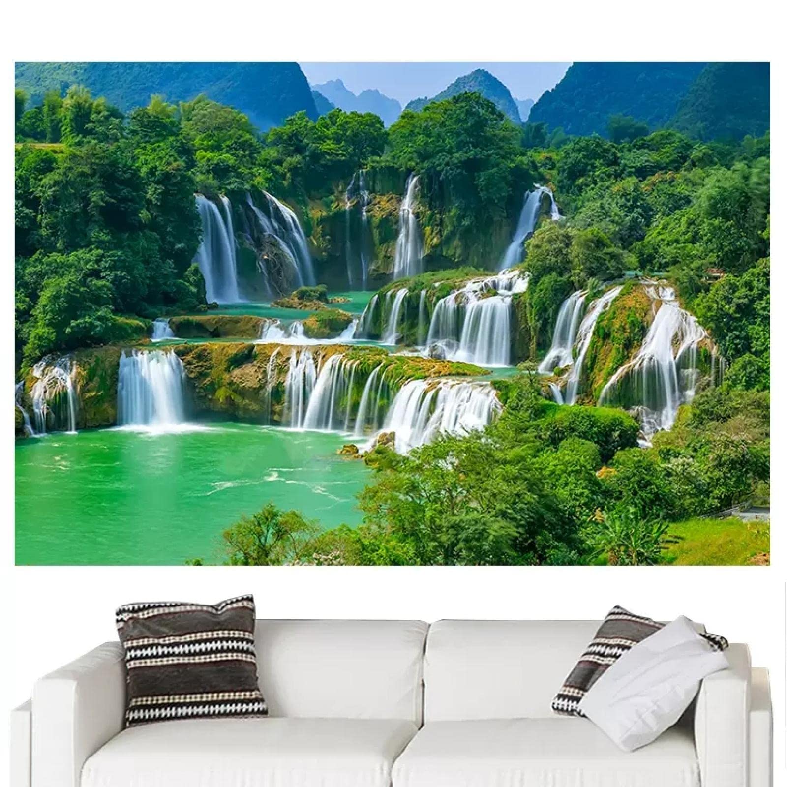 Quadro su tela cinese con cascata di foresta verde, stampa panoramica su tela, stampa artistica da parete, paesaggio, per soggiorno, 70 x 100 cm, senza cornice