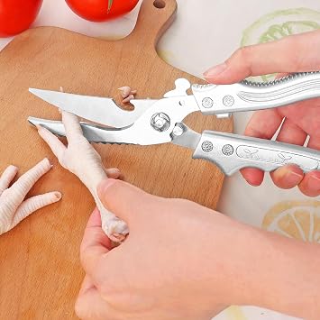 Poultry Shears with Non-Slip Handle and Safety lockHeavy Duty Kitchen Scissors - Professional Multi-Purpose Cooking Scissors, Dishwasher Safe, Suitable for Meat, Chicken and Bones