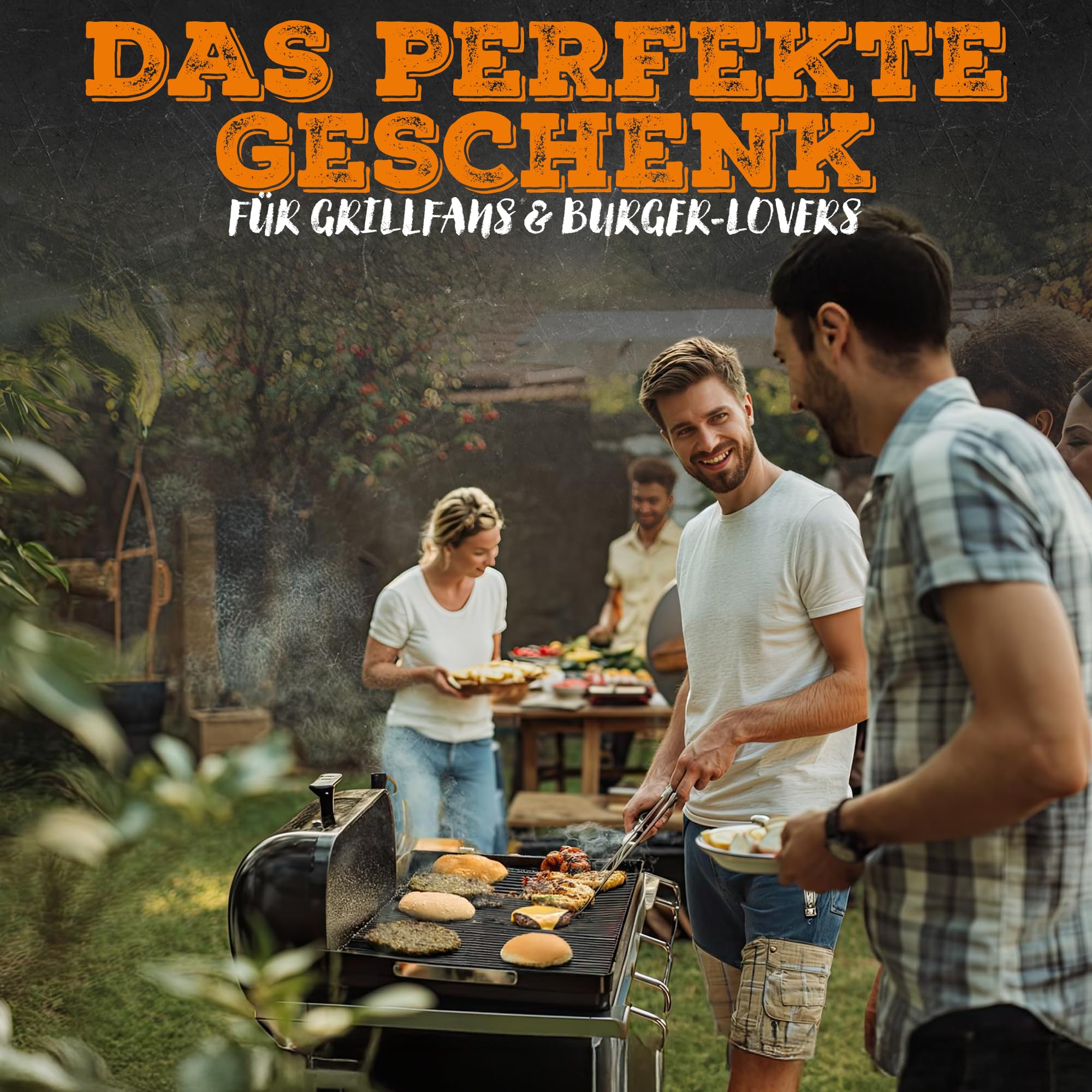 Smash Burger Set – 4-teiliges Burger Set aus Edelstahl & edlen Holzgriffen – inkl. Burgerglocke für extra Aroma - Plancha Zubehör für Smash Burger – Burger Presse, Spachtel, Wender & Glocke