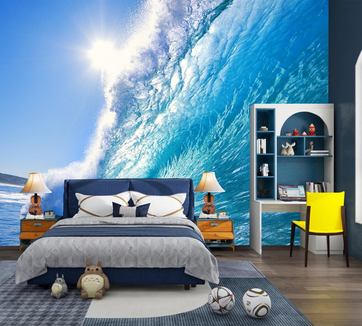FLFK Wall Murals Peel and Stick Ocean Wave Surfing 141.7"x98.4"- Self-Adhesive Wallpaper Large Poster Sticker for Bedroom Living Room Decor