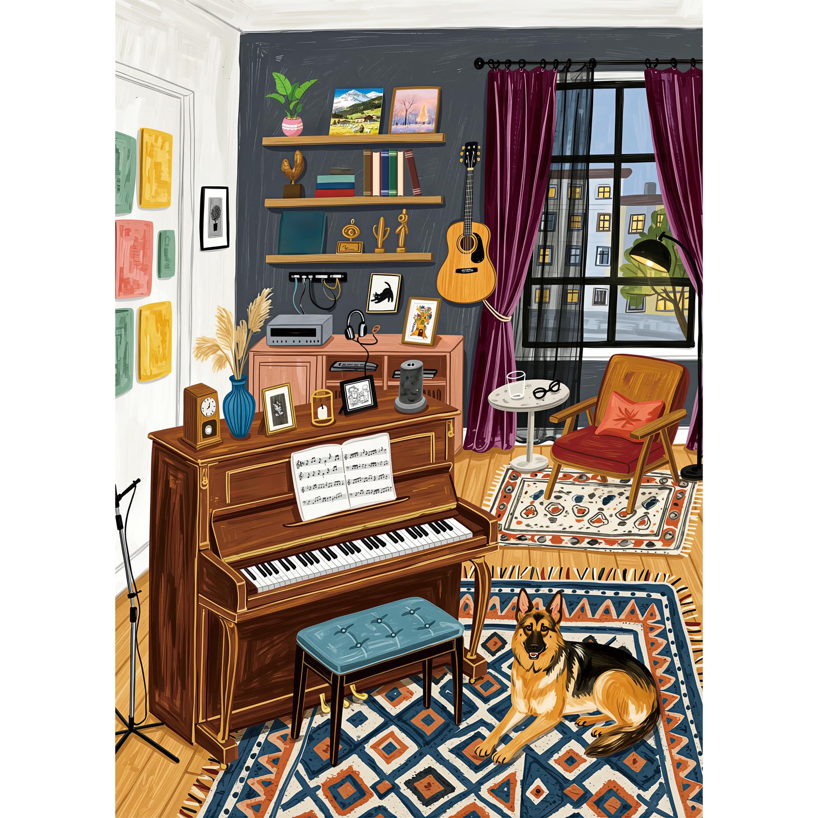 HUADADA Jigsaw Puzzles for Adults 1000-Retro Music Room — image 1