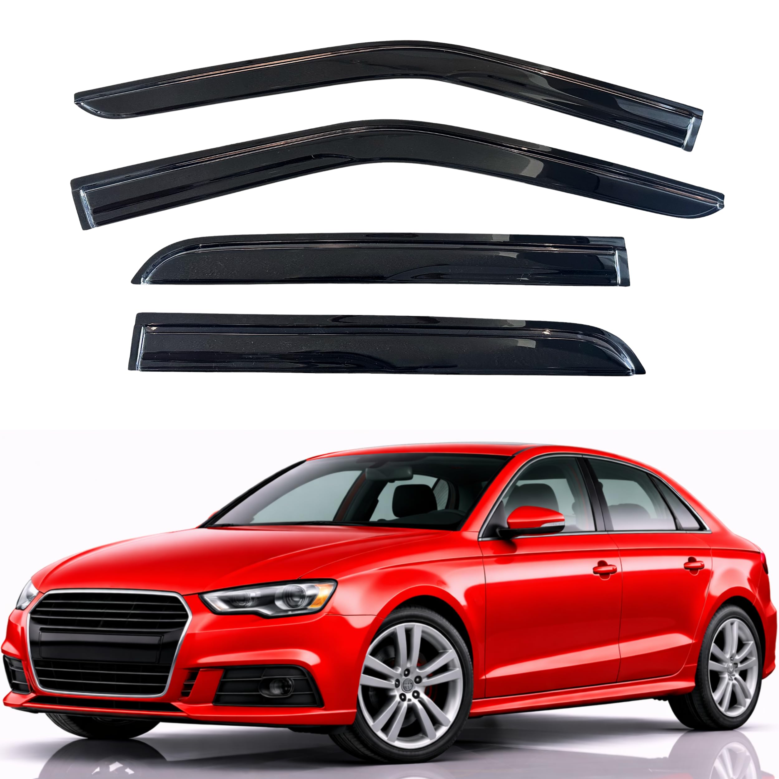KPY Rain Guards Fit for 2014-2020 Audi A3 Sedan, Out-Channel Window Visors Vent Wind Deflectors 4PC, Car Accessories for 14-20 Audi A3 (Sedan Only)