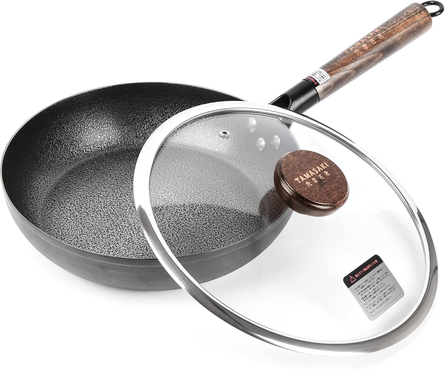 TAMASAKI Saute Pan Deep Frying Wok Pan with Glass Lid
