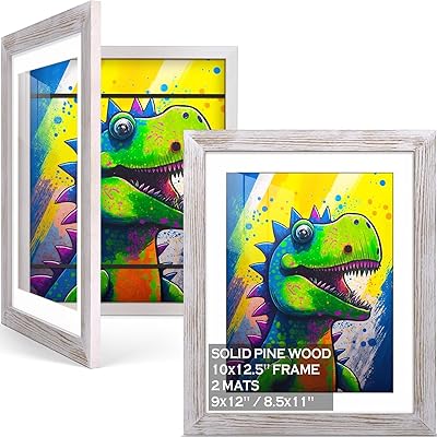 10x12.5 Kids Art Frames Kids Artwork Frames Changeable Display 8.5x11 or 9x12 with Mat - Front Opening Holds 50, Horizontal &Vertical Art Display Frame For Kids Drawing, Art Projects,Crafts-2 Packs