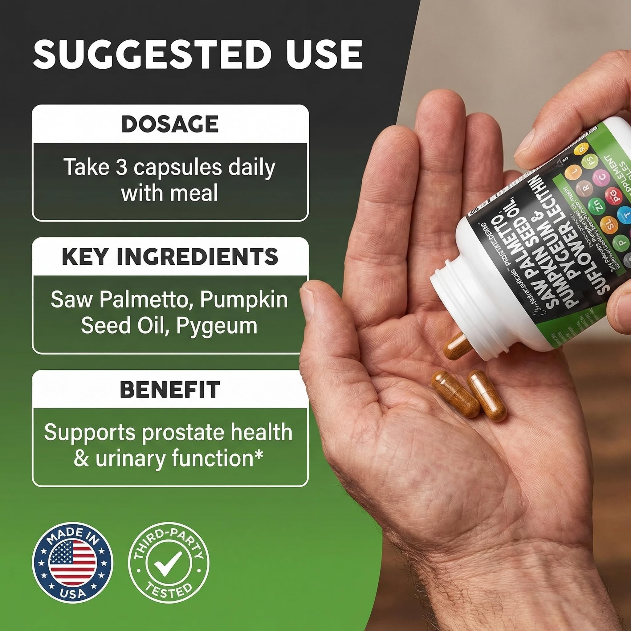 Clean Nutraceuticals Saw Palmetto Pumpkin Seed Oil Pygeum Sunflower Lecithin Stinging Nettle Cranberry - Prostate Supplements for Men with Lycopene - 90 Caps — Amazon image 6