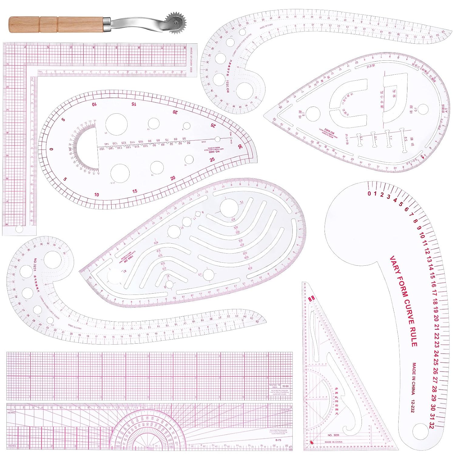 French Curve Sewing Ruler Set for Fabric Templates and Hemming