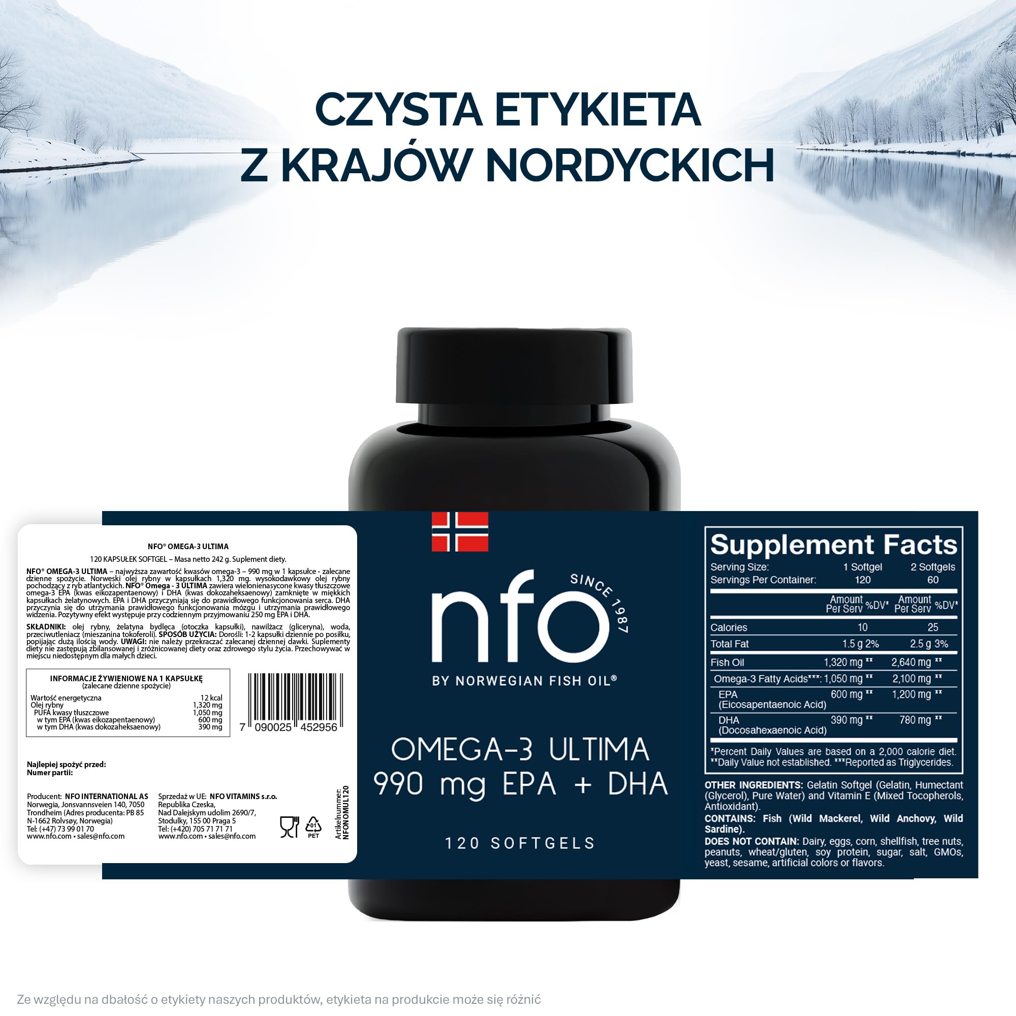 NFO OMEGA 3 ULTIMA [120 kapsułek] Norweski olej rybny kapsułki o najwyższym stężeniu EPA i DHA jako rTG i witamina E, olej rybny Omega 3 kapsułki, wysokie dawki, kompleks oleju Omega 3, wysoka dawka
