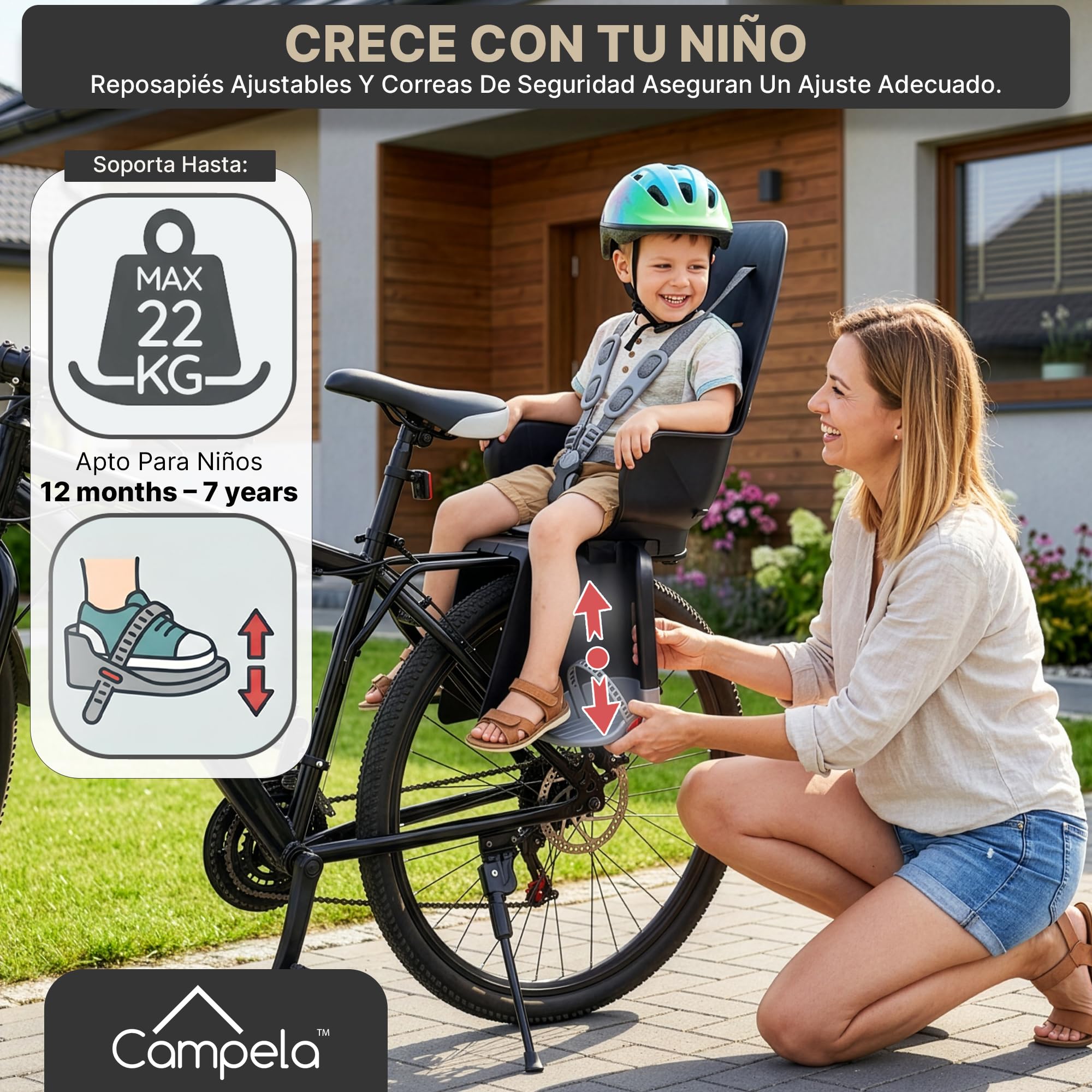 Silla Bebe Bicicleta, Asiento Trasero Bicicleta - Infantil 2 en 1 para Bastidor Trasero o Cuadro, Silla portabebe Bicicleta